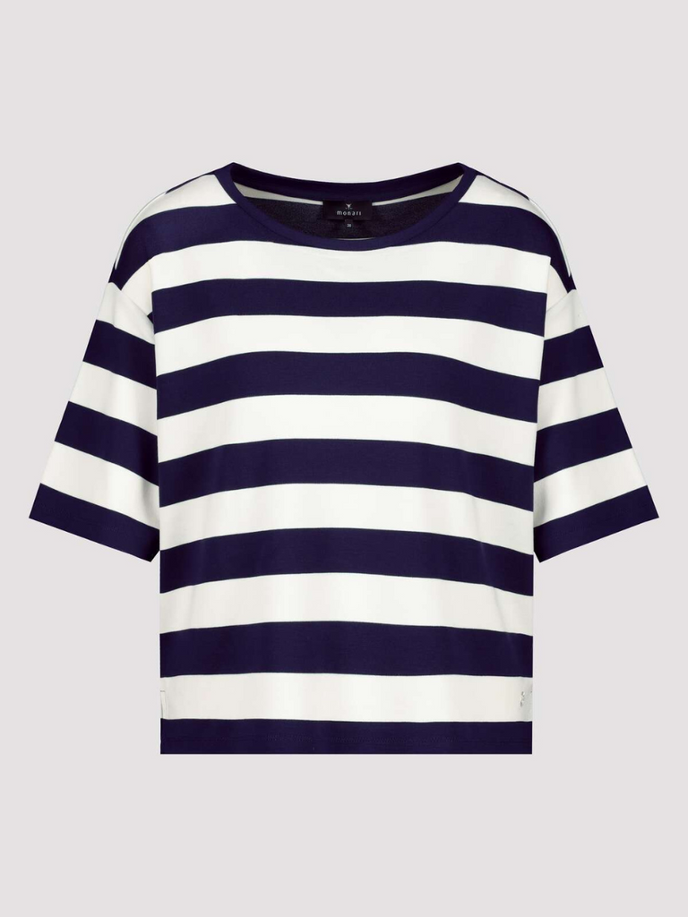 Monari Short Sleeve Tee in Navy and White Block Stripe Discover the Elegant Monari Collection at Signature of Double Bay, Shop Stylish Knitwear, Dresses, and Tops Online from Sydney's Premier Mature Fashion Boutique