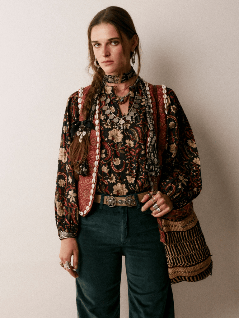 Maison Hotel Mia Blouse in Botanic Anguria Shop Maison Hotel online store shirts pants and dresses in Sydney Australia official stockist Maison Hotel buy Bohemian french style clothing with hand embroidery and vintage style