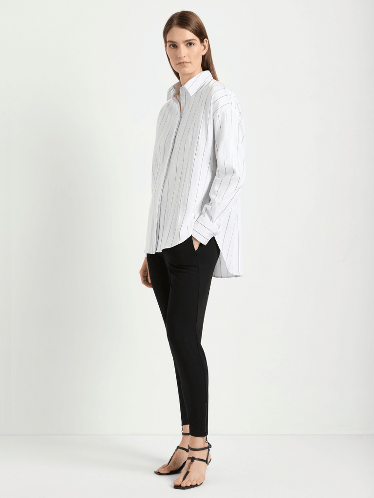 Mela Purdie Relaxed Button Front Mid Shirt in white and black pink stripe poplin 8460 Mela Purdie Stockist Online Australia Signature of Double Bay Tops Dresses Elegant Clothing