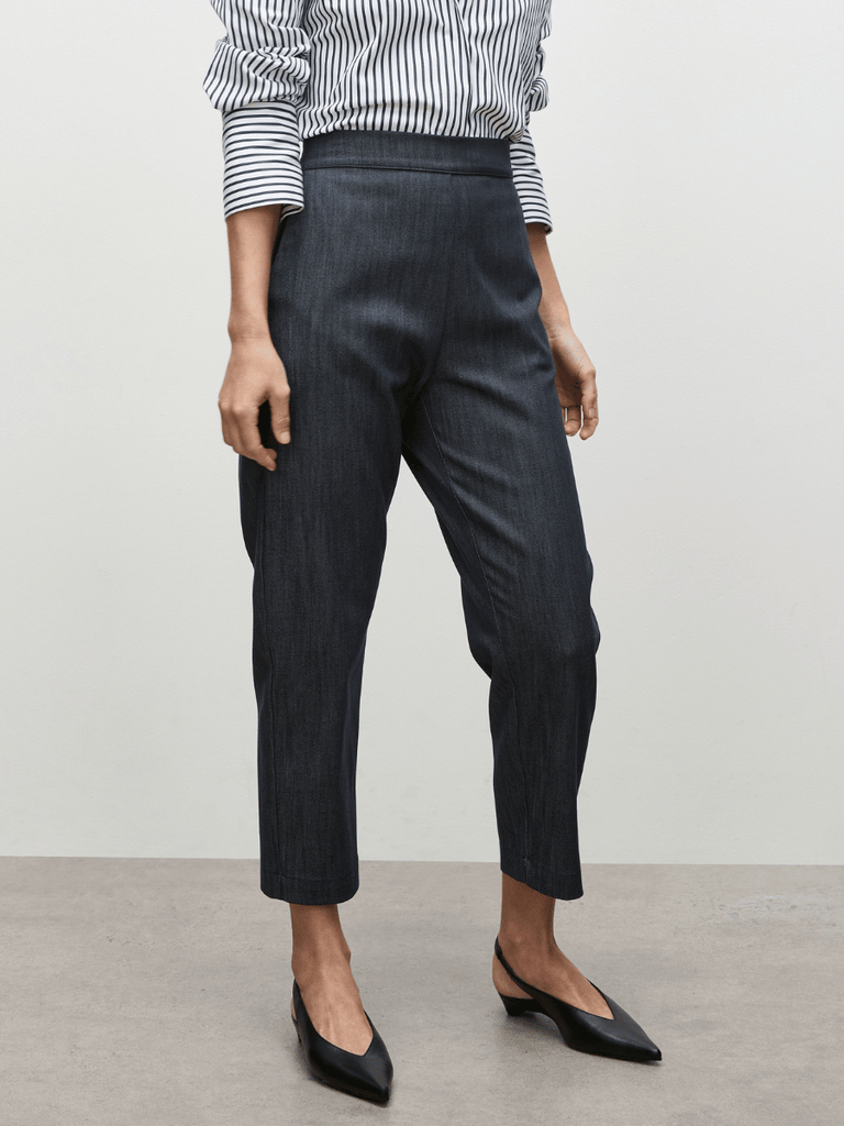 Mela Purdie Tapered Flat Pant in Deep Indigo Stretch Denim 1831 Mela Purdie Stockist Online Australia Signature of Double Bay Tops Dresses Elegant Clothing