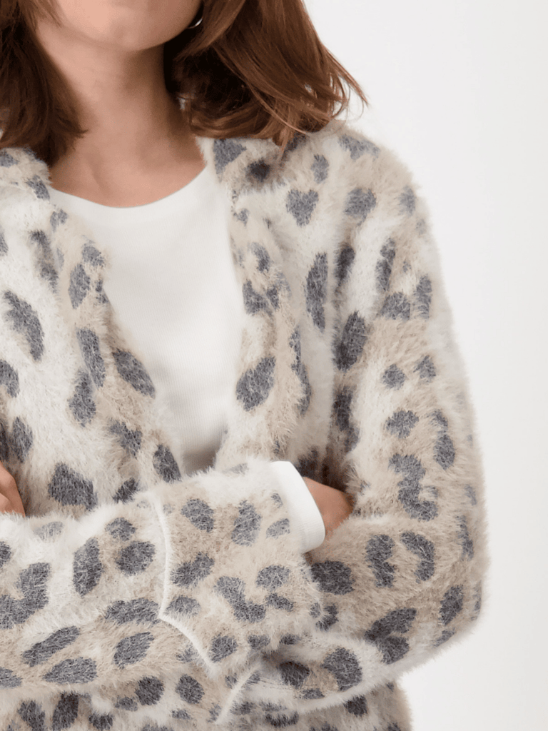 Monari Eyelash Knit Leopard Print Coat in Sandshell Discover the Elegant Monari Collection at Signature of Double Bay, Shop Stylish Knitwear, Dresses, and Tops Online from Sydney's Premier Mature Fashion Boutique