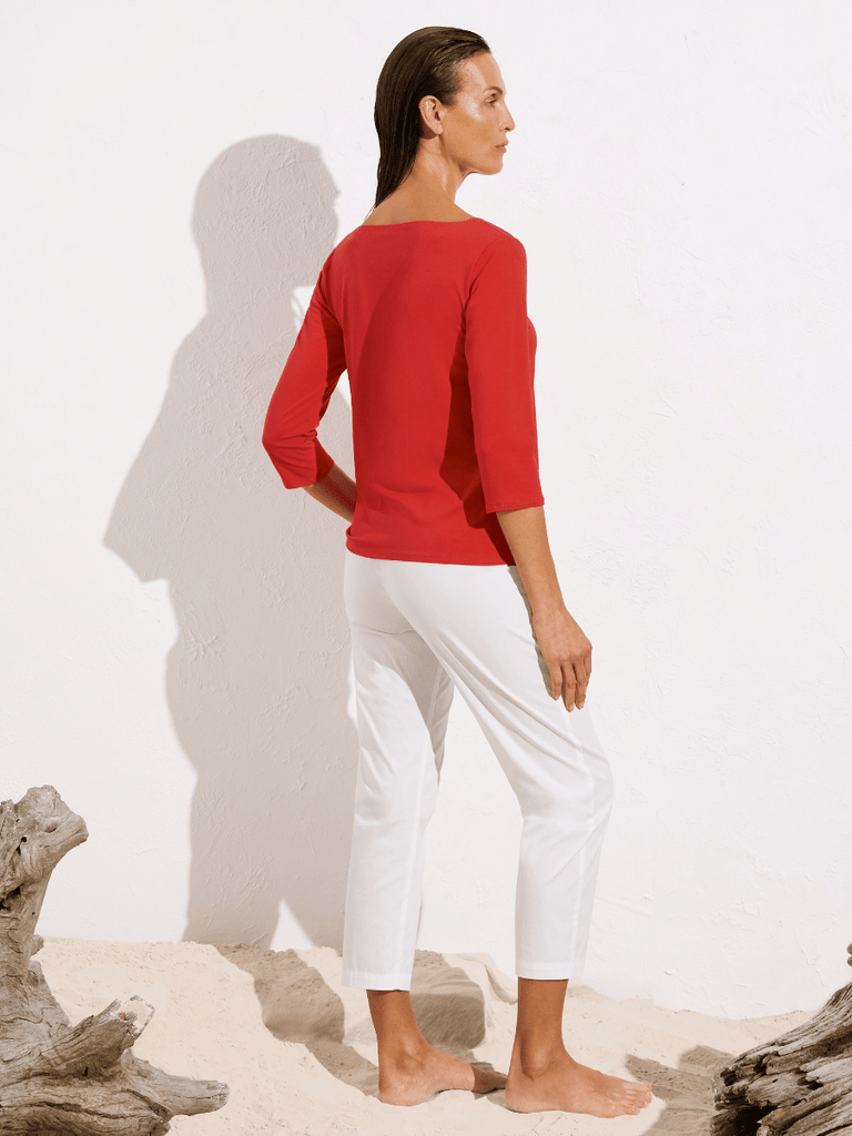 Mela Purdie 3/4 Sleeve Relaxed Boat Neck Top in Poppy Red 2630 Mela Purdie Stockist Online Australia Signature of Double Bay Tops Dresses Elegant Clothing