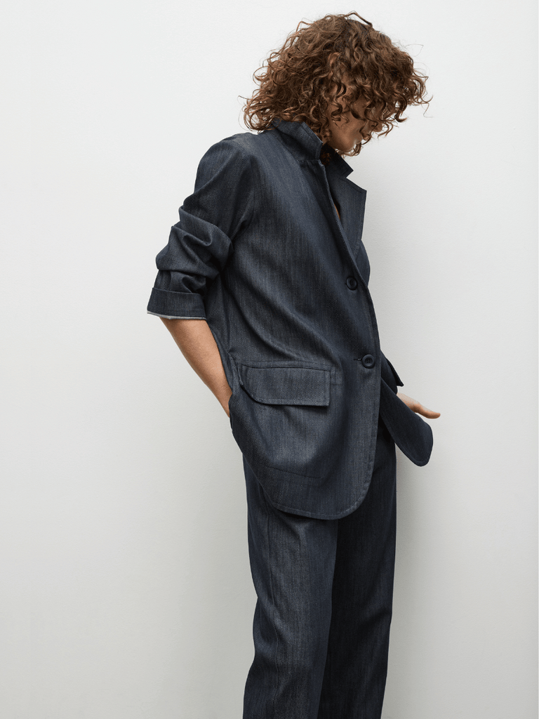 Mela Purdie Long Flat Pant in Deep Indigo Stretch Denim 1849 Mela Purdie Stockist Online Australia Signature of Double Bay Tops Dresses Elegant Clothing