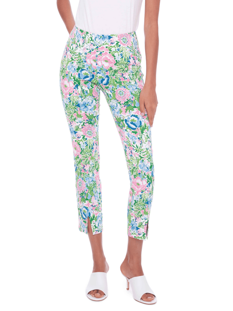 UP! PANTS 28” Tummy Control Slim Leg Ankle Pant in Bouquet Print 68111 Up Pants Tummy control stockist online Australia flattering body contouring shaping pants high rise waistband signature of double bay Sydney fashion