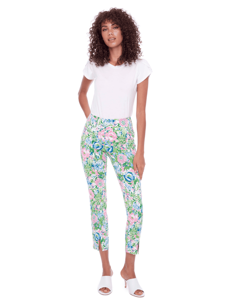 UP! PANTS 28” Tummy Control Slim Leg Ankle Pant in Bouquet Print 68111 Up Pants Tummy control stockist online Australia flattering body contouring shaping pants high rise waistband signature of double bay Sydney fashion