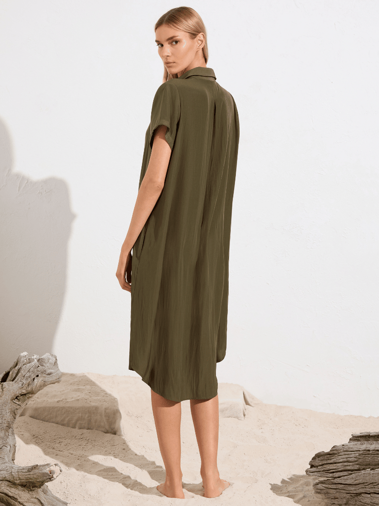 Mela Purdie SS Zip Dress in Seaweed Maché 3343 Mela Purdie Stockist Online Australia Signature of Double Bay Tops Dresses Elegant Clothing