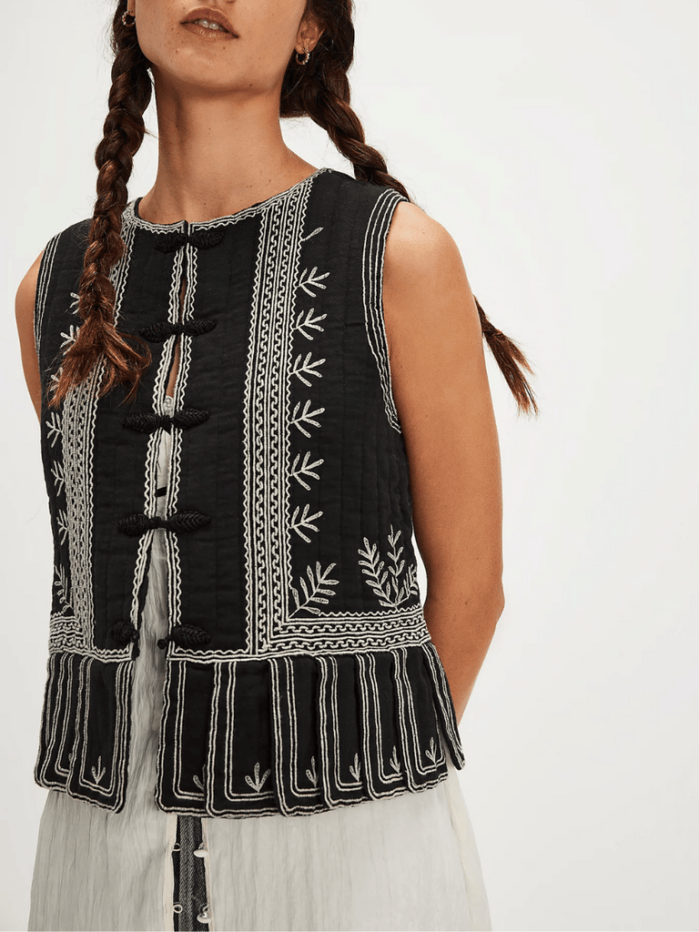 Maison Hotel Gabri Sagittarius Vest in Midnight Shop Maison Hotel online store shirts pants and dresses in Sydney Australia official stockist Maison Hotel buy Bohemian french style clothing with hand embroidery and vintage style