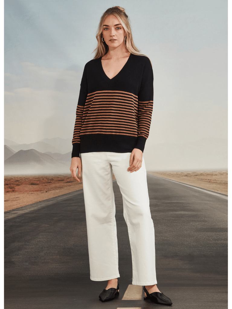 VERGE Brag Sweater in Black Stripe Verge Stockist Online Australia Signature of Double Bay Mature Fashion Acrobat Flattering