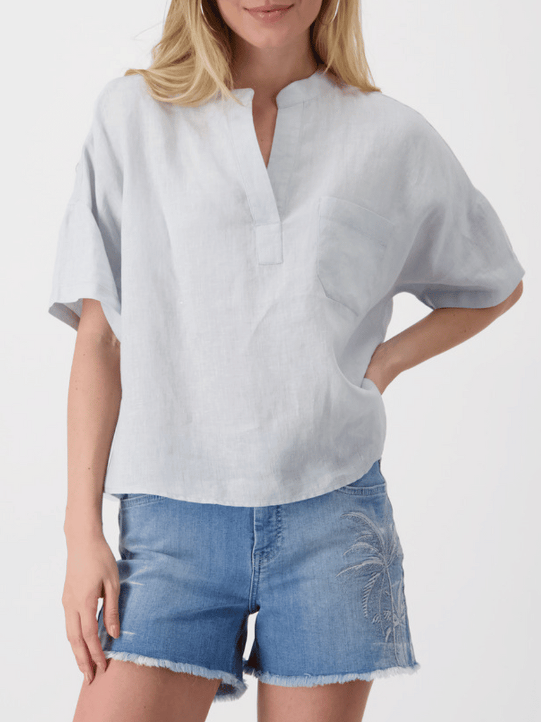 Monari Oversize Linen Blouse in Sky Blue Discover the Elegant Monari Collection at Signature of Double Bay, Shop Stylish Knitwear, Dresses, and Tops Online from Sydney's Premier Mature Fashion Boutique