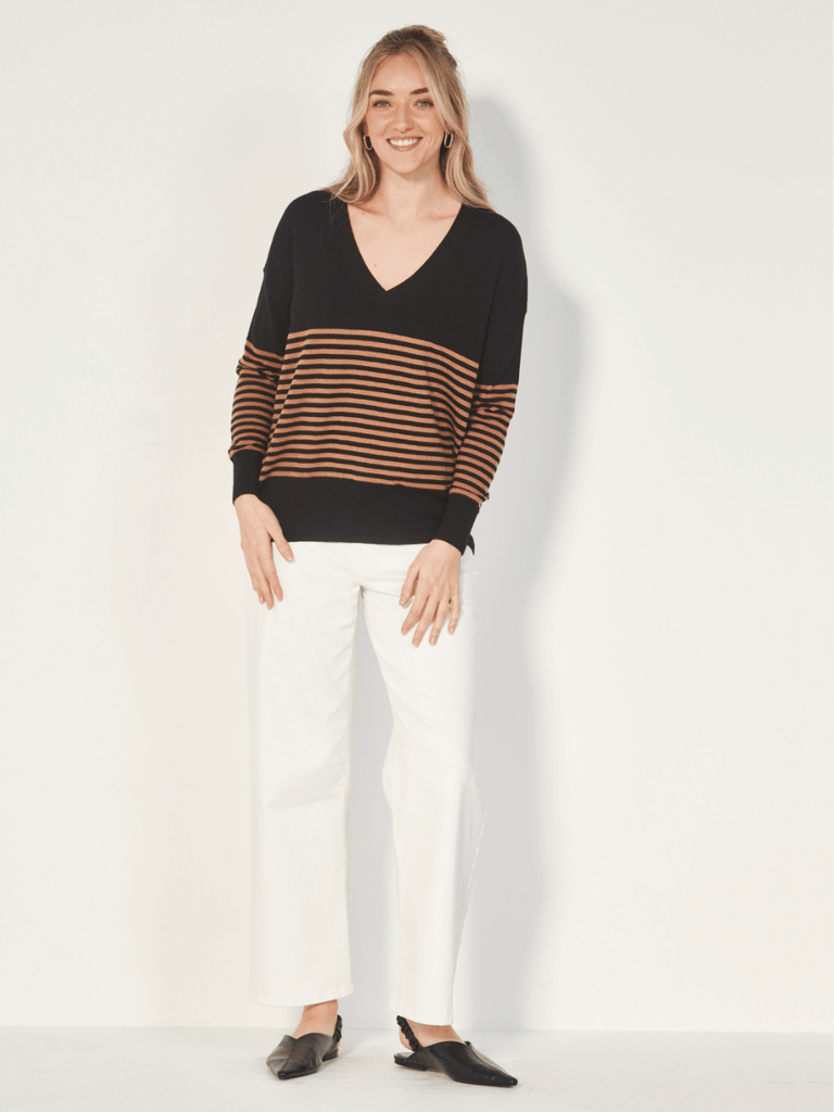 VERGE Brag Sweater in Black Stripe Verge Stockist Online Australia Signature of Double Bay Mature Fashion Acrobat Flattering