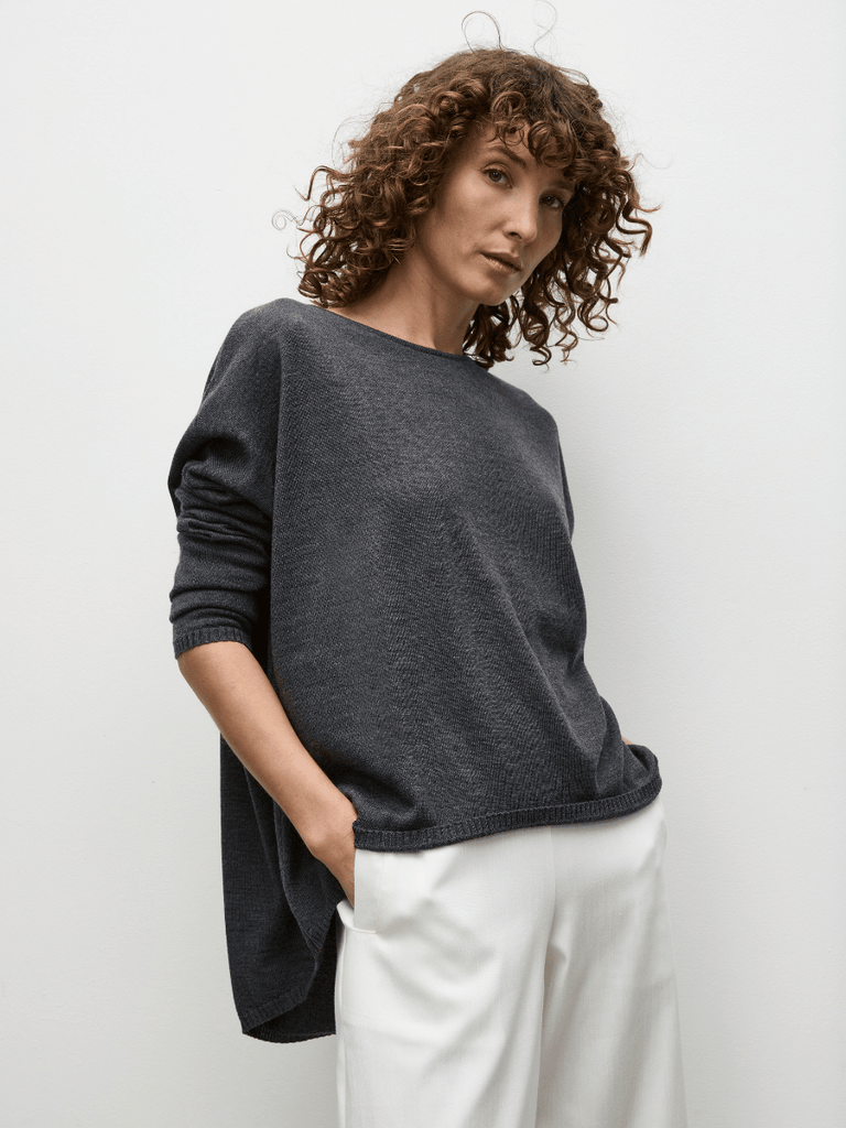 Mela Purdie Arc Sweater in Carbon Marl Grey 9298 Mela Purdie Stockist Online Australia Signature of Double Bay Tops Dresses Elegant Clothing