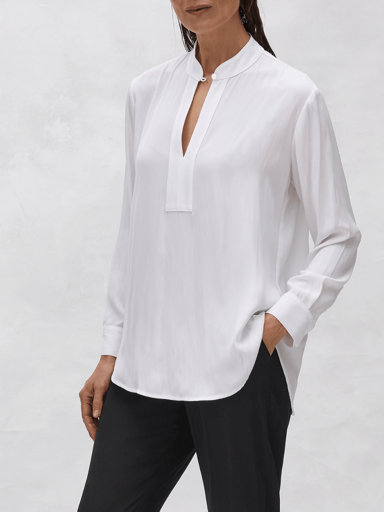 Mela Purdie Keyhole Shirt in White Mache 8569 Mela Purdie Stockist Online Australia Signature of Double Bay Tops Dresses Elegant Clothing