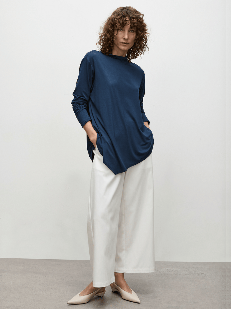 Mela Purdie Eclipse Asymmetrical Hem Sweater in Galaxy Blue 8651 Buy Mela Purdie Stockist Australia Online Signature of Double Bay Matte Jersey Blouses professional