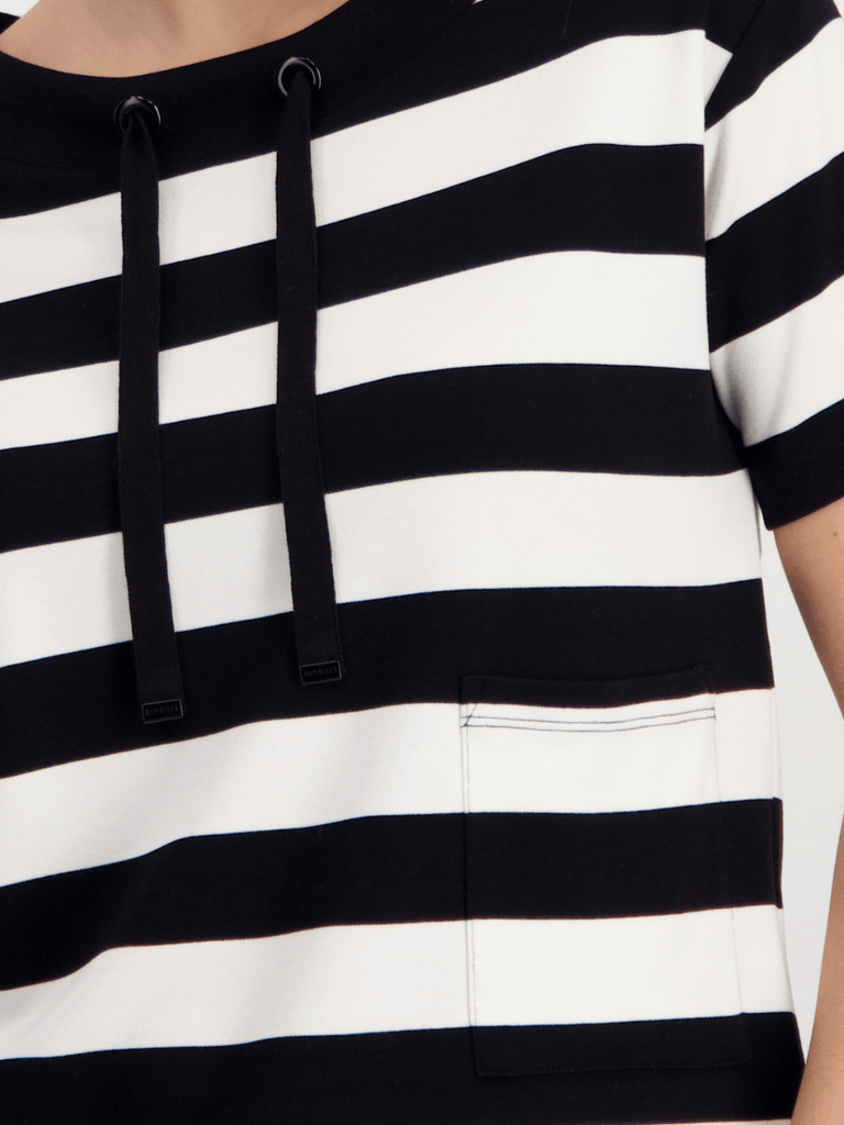 Monari Short Sleeve Tee in Black and Cream Block Stripe Discover the Elegant Monari Collection at Signature of Double Bay, Shop Stylish Knitwear, Dresses, and Tops Online from Sydney's Premier Mature Fashion Boutique