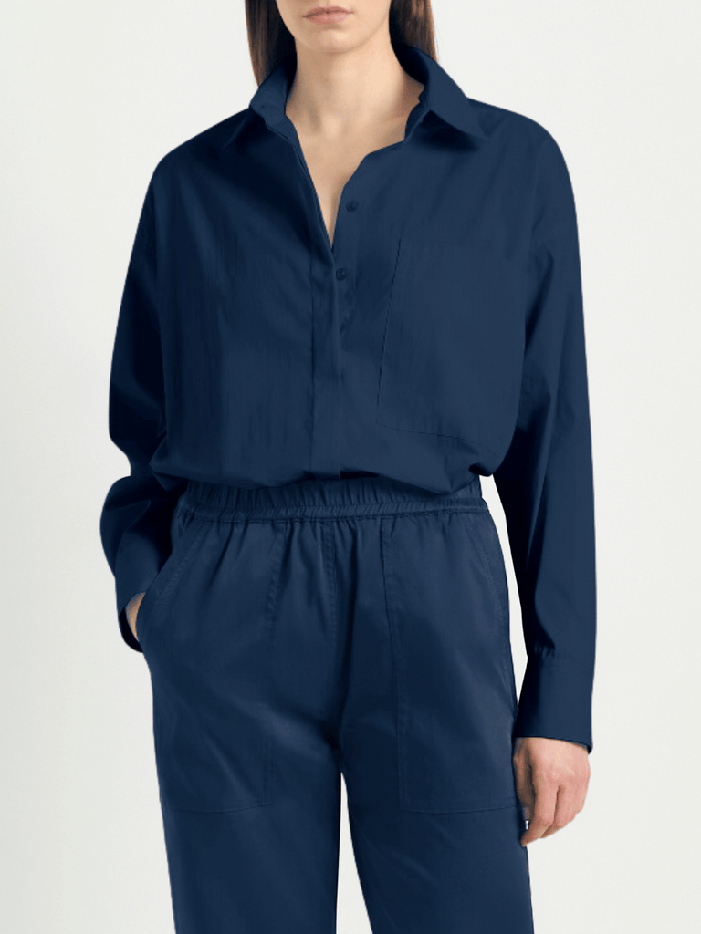 Mela Purdie Relaxed Button Front Pocket Shirt in Sapphire Blue 8101 Mela Purdie Stockist Online Australia Signature of Double Bay Tops Dresses Elegant Clothing