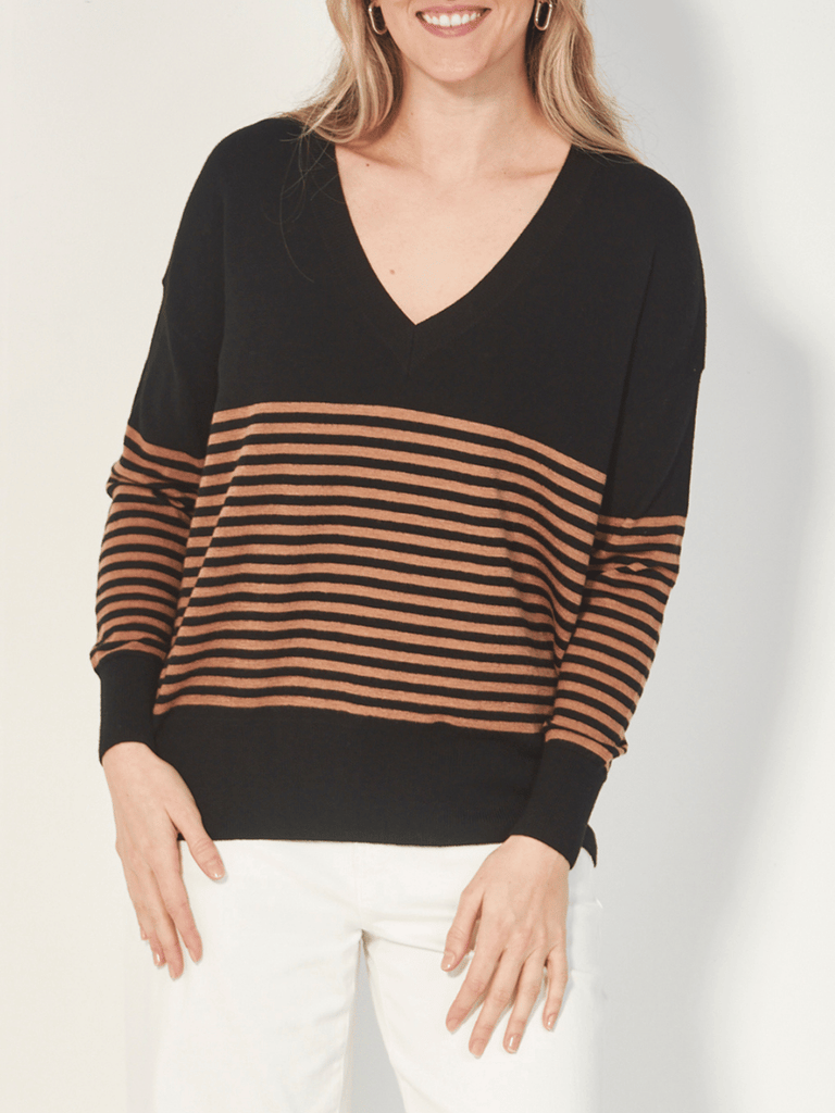 VERGE Brag Sweater in Black Stripe Verge Stockist Online Australia Signature of Double Bay Mature Fashion Acrobat Flattering