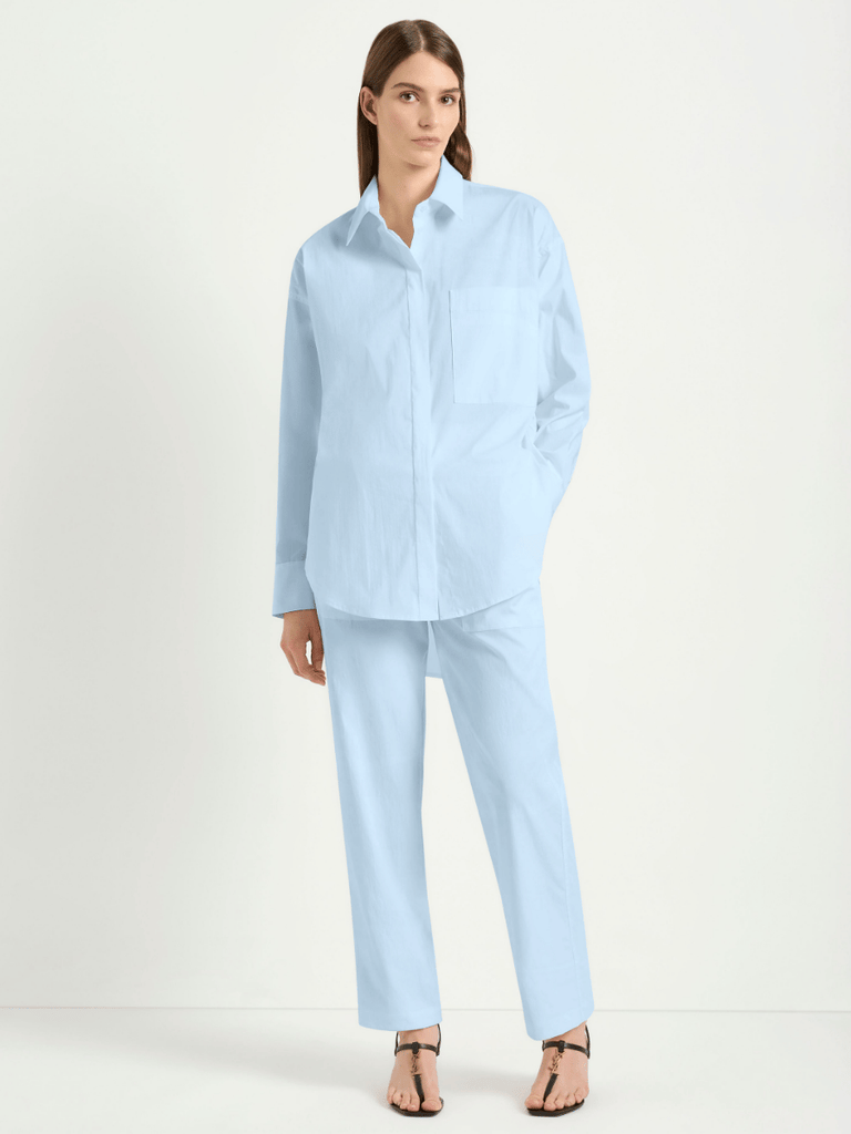 Mela Purdie Relaxed Button Front Pocket Shirt in Ether Pale Blue 8101 Mela Purdie Stockist Online Australia Signature of Double Bay Tops Dresses Elegant Clothing