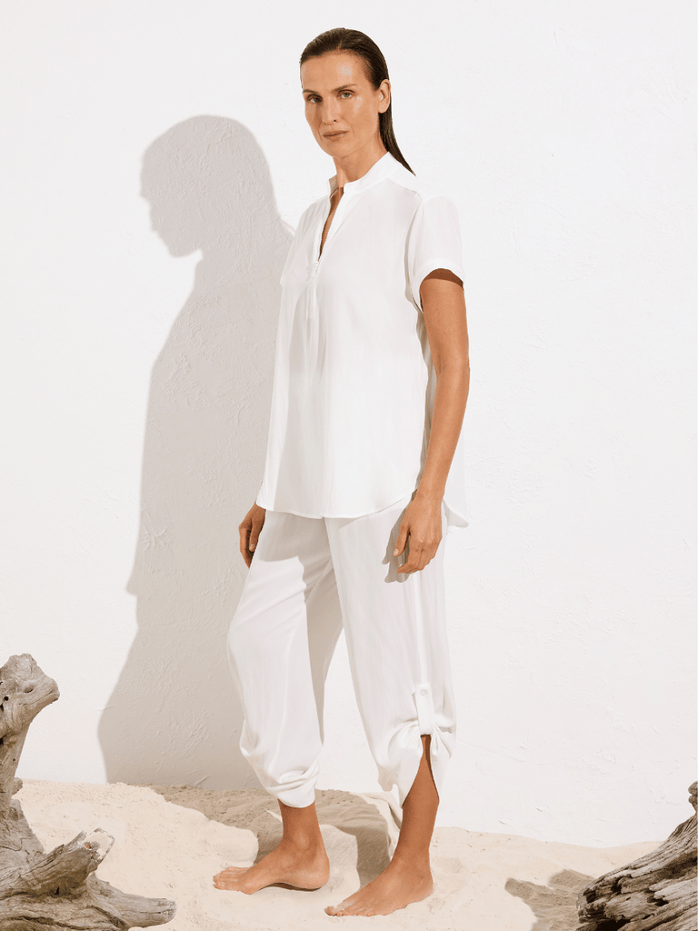 Mela Purdie Zip Stand Shirt in White Maché 8599 Mela Purdie Stockist Online Australia Signature of Double Bay Tops Dresses Elegant Clothing