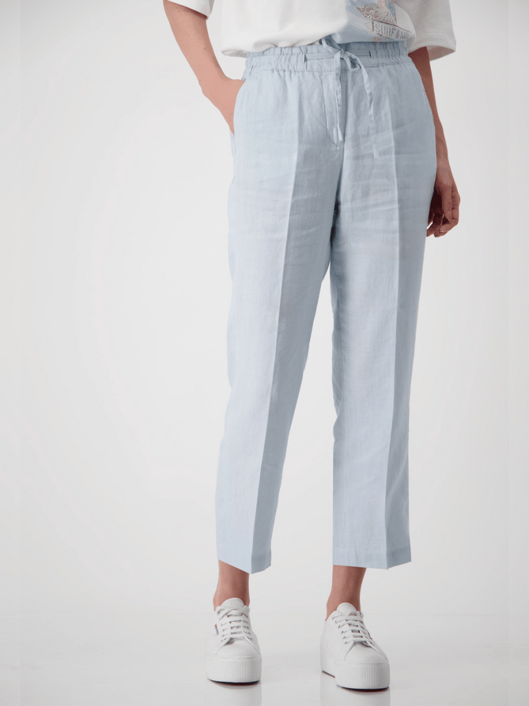 Monari 7/8 Length Linen Straight Leg Pant in Sky Blue Discover the Elegant Monari Collection at Signature of Double Bay, Shop Stylish Knitwear, Dresses, and Tops Online from Sydney's Premier Mature Fashion Boutique