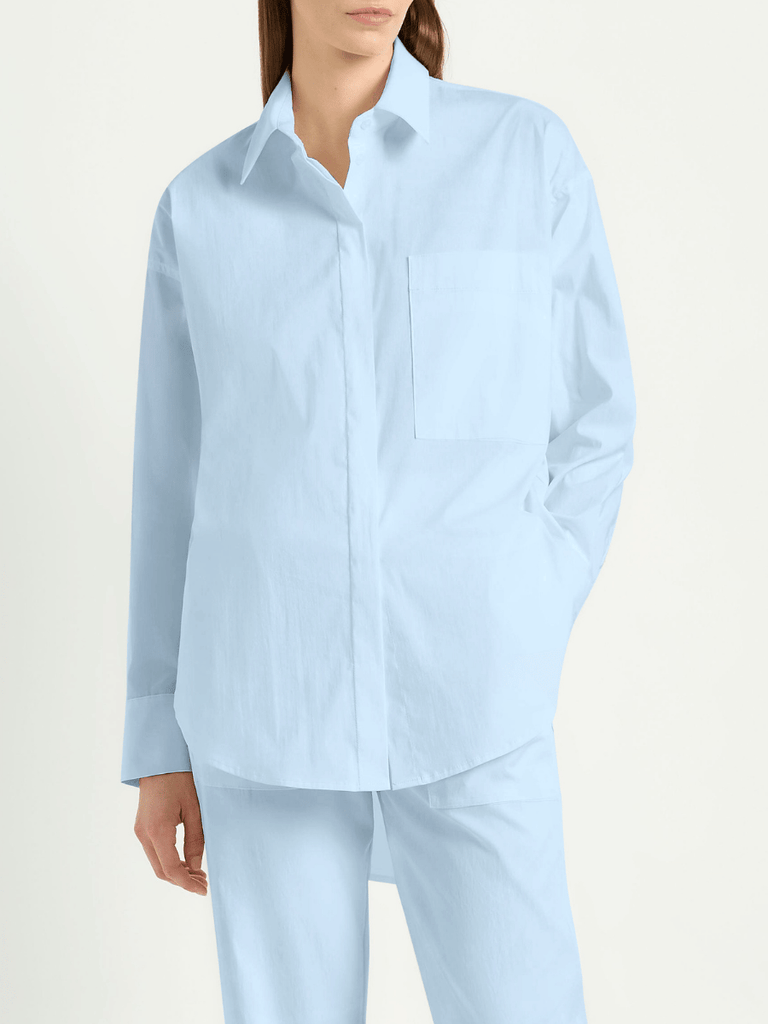 Mela Purdie Relaxed Button Front Pocket Shirt in Ether Pale Blue 8101 Mela Purdie Stockist Online Australia Signature of Double Bay Tops Dresses Elegant Clothing