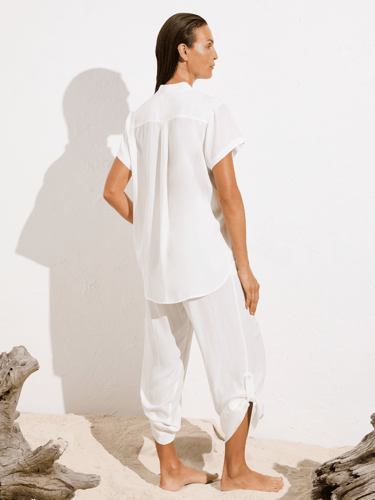 Mela Purdie Zip Stand Shirt in White Maché 8599 Mela Purdie Stockist Online Australia Signature of Double Bay Tops Dresses Elegant Clothing