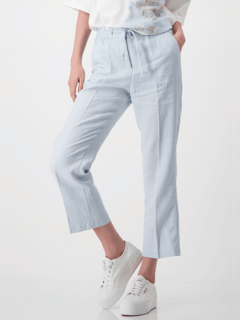 Monari 7/8 Length Linen Straight Leg Pant in Sky Blue Discover the Elegant Monari Collection at Signature of Double Bay, Shop Stylish Knitwear, Dresses, and Tops Online from Sydney's Premier Mature Fashion Boutique