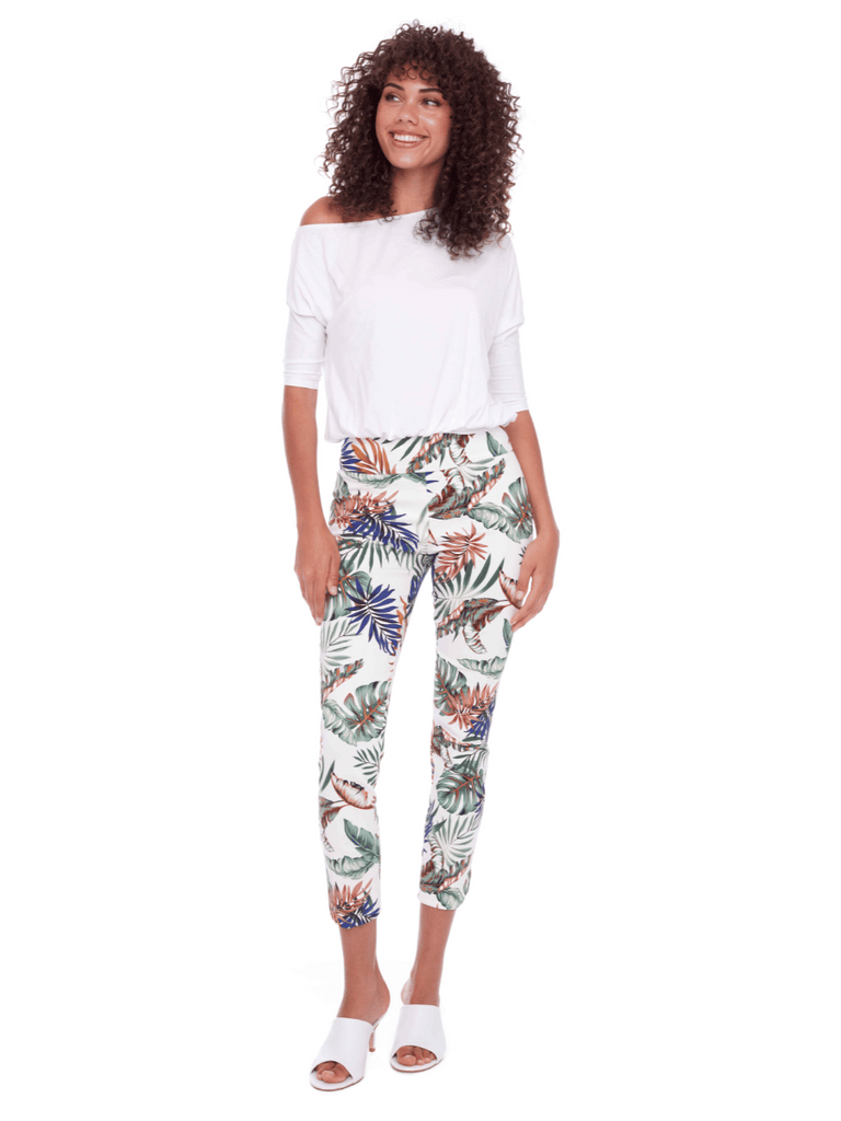 Up! Pants Tummy Control Slim Petal Pant 28" in Lotus Print 68025 Up Pants Tummy control stockist online Australia flattering body contouring shaping pants high rise waistband signature of double bay Sydney fashion