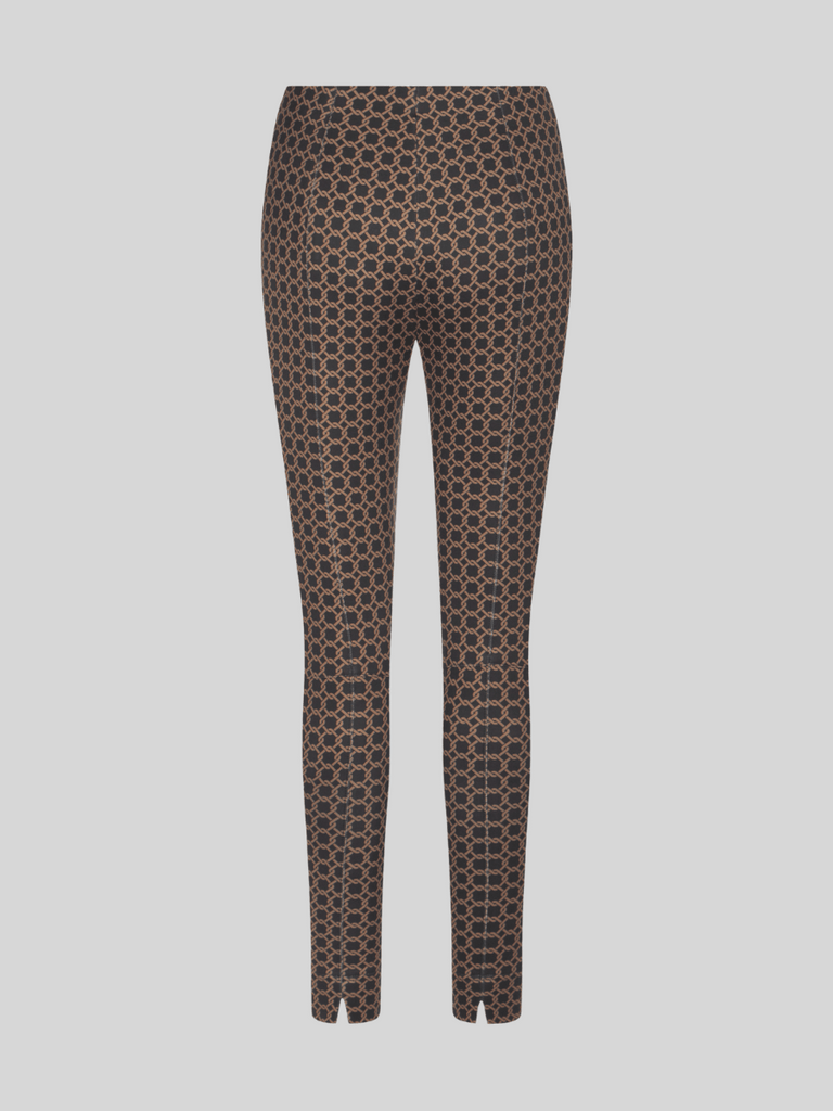 Raffaello Rossi Mid Rise Penny Pull-On Pant in Brown and Black Chain Print chic jogging style pants officewear comfortable and elegant travel pant Raffaello Rossi Candy Pant online stockist Australia relaxed comfortable black drawstring pants online Australia Signature of Double Bay Raffaello Rossi Pants online