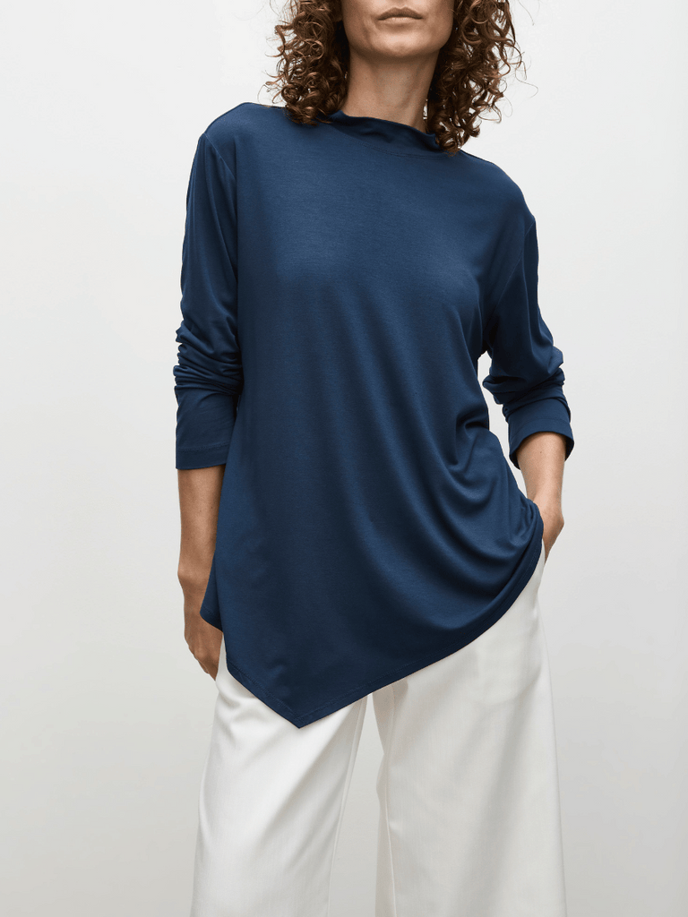 Mela Purdie Eclipse Asymmetrical Hem Sweater in Galaxy Blue 8651 Buy Mela Purdie Stockist Australia Online Signature of Double Bay Matte Jersey Blouses professional