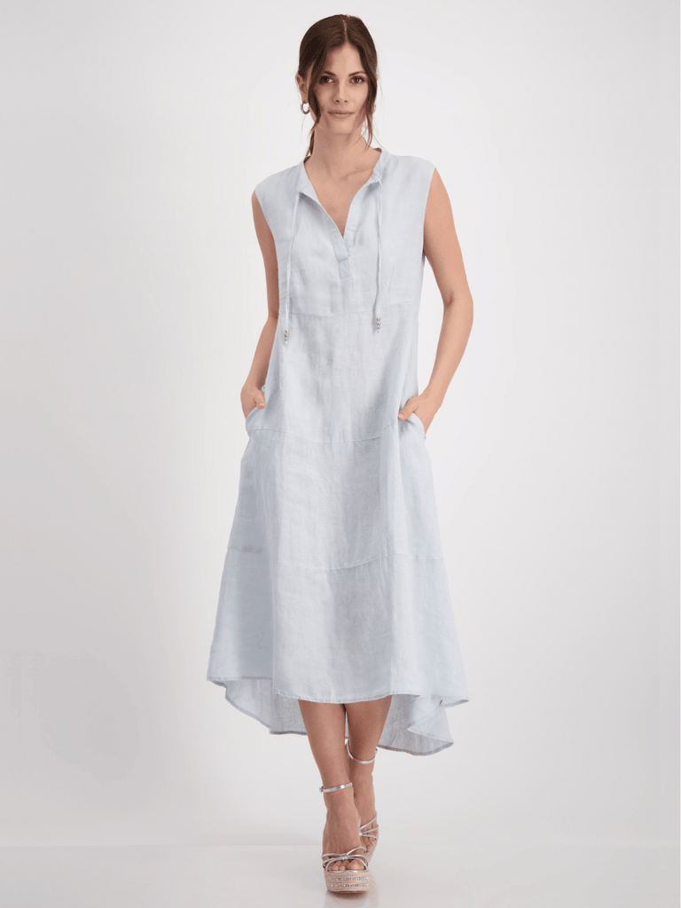 Monari Sleeveless Linen Maxi Dress in Sky Blue Discover the Elegant Monari Collection at Signature of Double Bay, Shop Stylish Knitwear, Dresses, and Tops Online from Sydney's Premier Mature Fashion Boutique