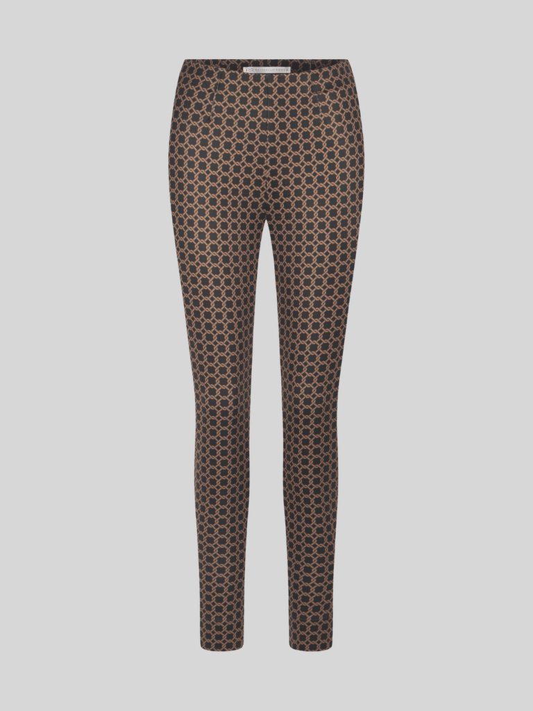 Raffaello Rossi Mid Rise Penny Pull-On Pant in Brown and Black Chain Print chic jogging style pants officewear comfortable and elegant travel pant Raffaello Rossi Candy Pant online stockist Australia relaxed comfortable black drawstring pants online Australia Signature of Double Bay Raffaello Rossi Pants online