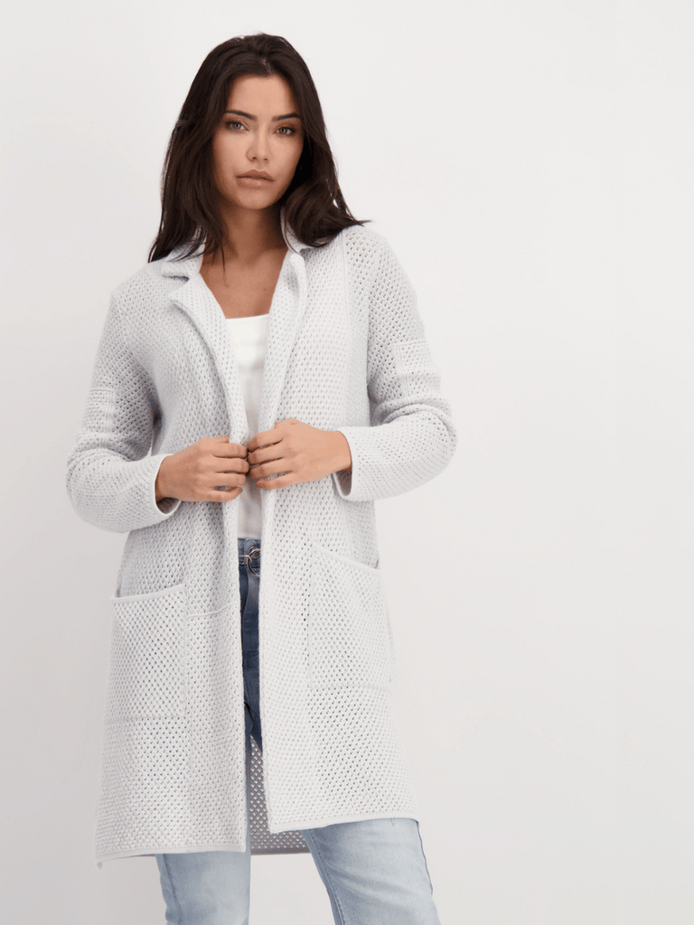 Monari 3/4 Length Duster Coat in Cloud Grey 408292 Discover the Elegant Monari Collection at Signature of Double Bay, Shop Stylish Knitwear, Dresses, and Tops Online from Sydney's Premier Mature Fashion Boutique