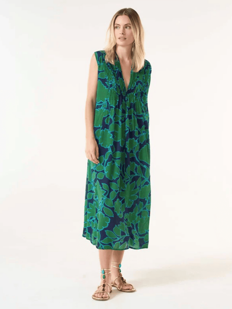 Oneseason Tommy Dress in Green Porto Vecchio Print Oneseason One Season lightweight and stylish resort wear Australian fashion label official stockist Signature of Double Bay