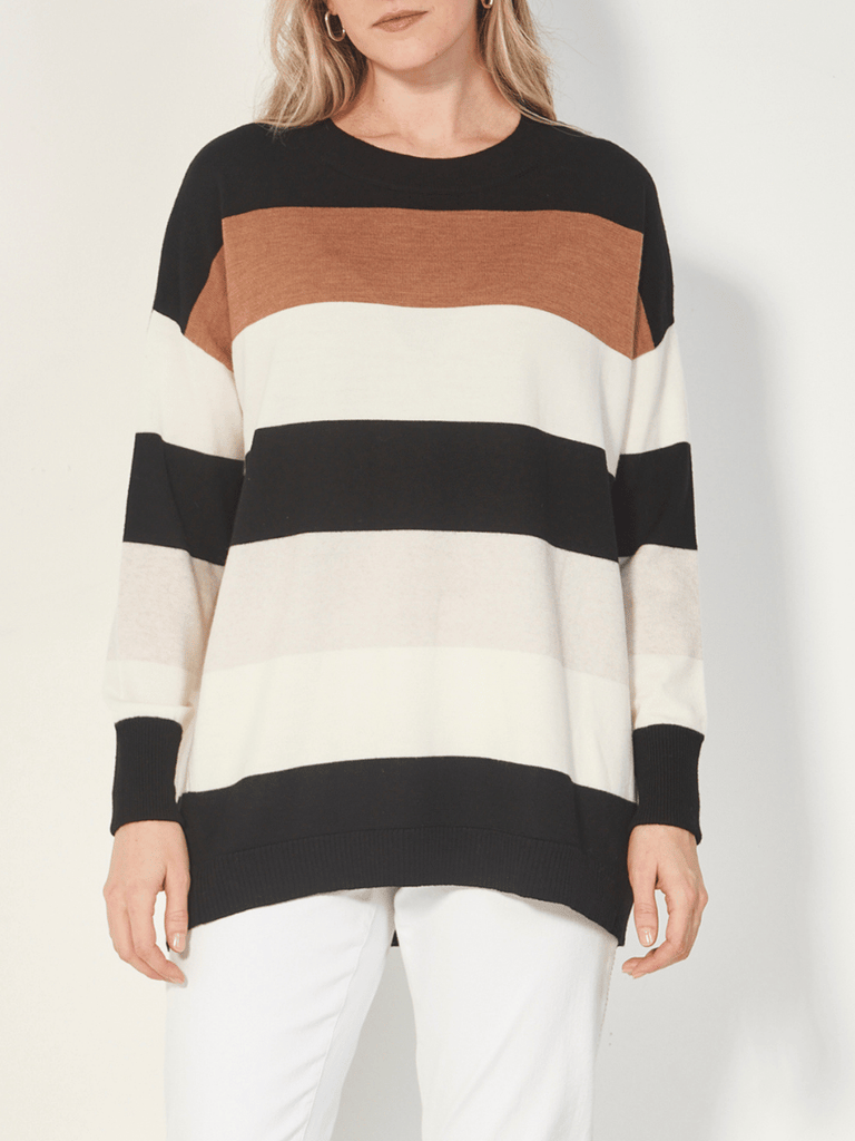 VERGE Trick Sweater in Caramel Stripe Verge Stockist Online Australia Signature of Double Bay Mature Fashion Acrobat Flattering