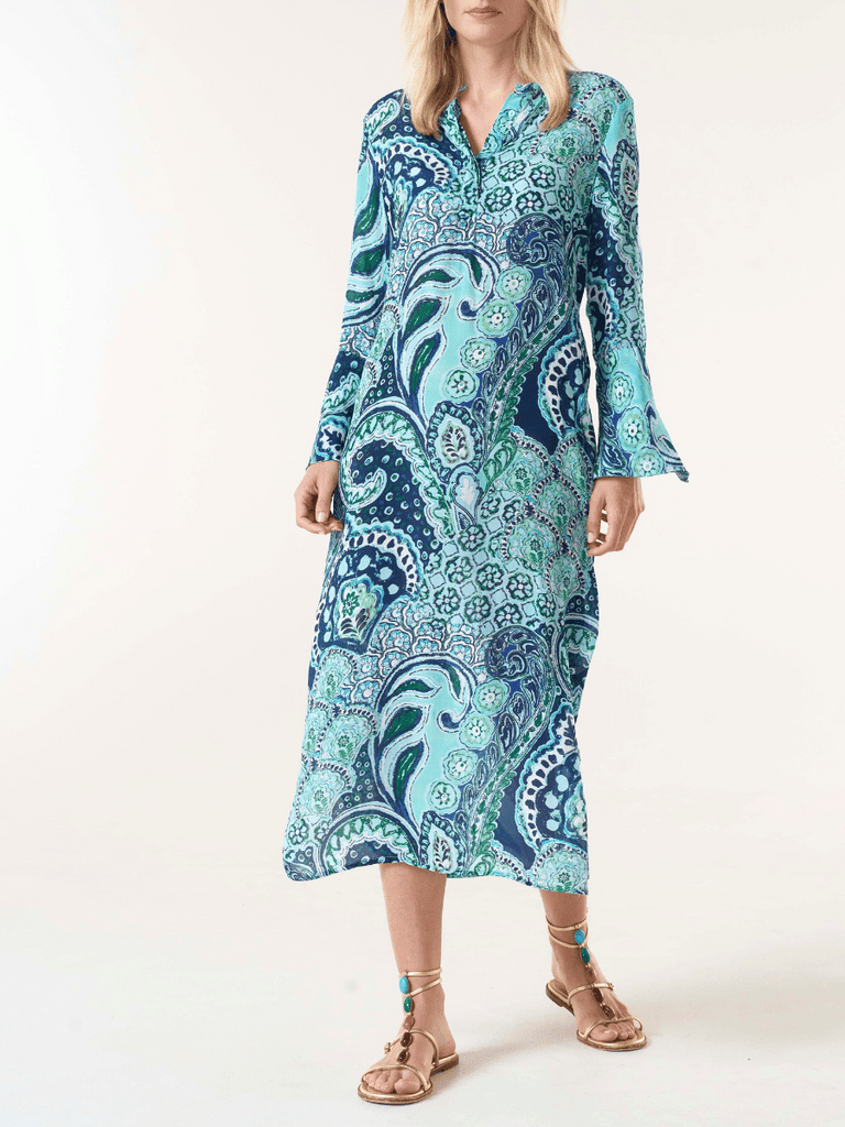 Oneseason Long Genie Dress in Brazil Blue 734 Oneseason One Season lightweight and stylish resort wear Australian fashion label official stockist Signature of Double Bay