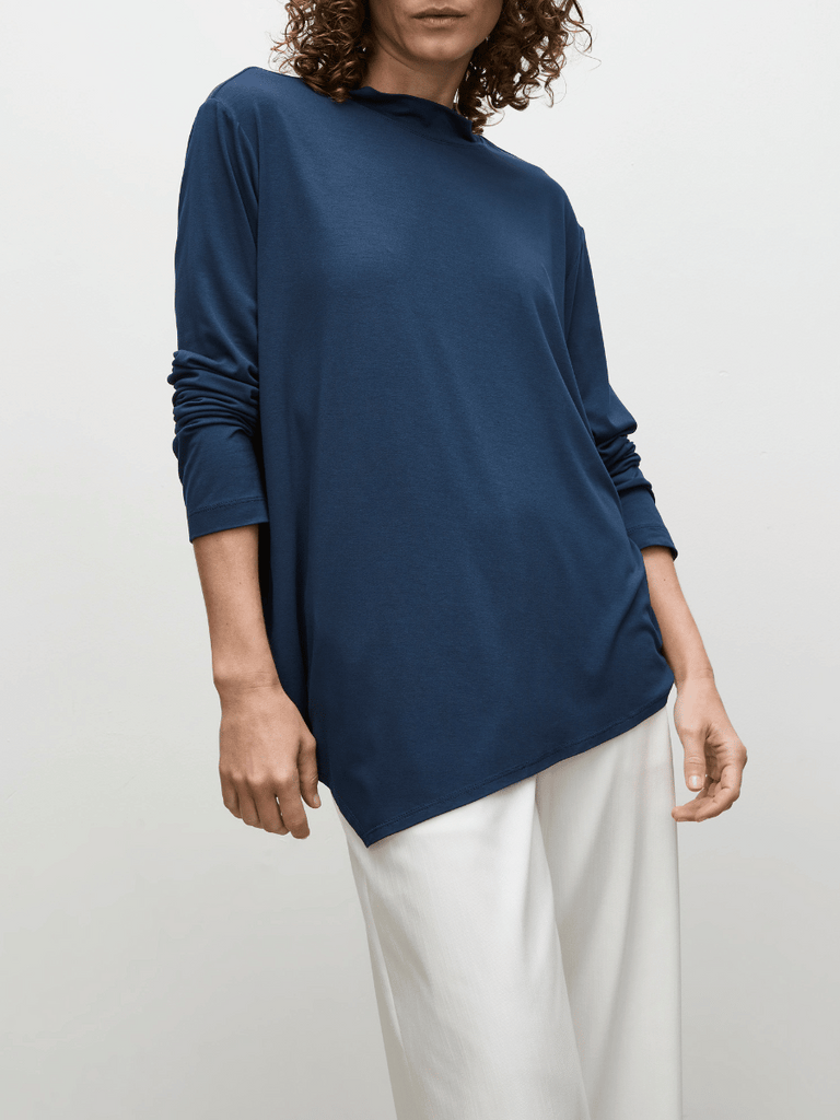 Mela Purdie Eclipse Asymmetrical Hem Sweater in Galaxy Blue 8651 Buy Mela Purdie Stockist Australia Online Signature of Double Bay Matte Jersey Blouses professional