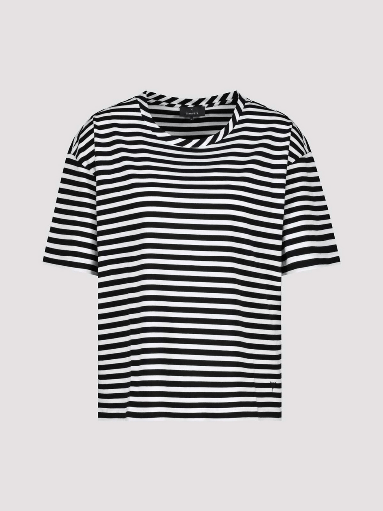 Monari Short Sleeve Tee in Black and White Narrow Stripe Discover the Elegant Monari Collection at Signature of Double Bay, Shop Stylish Knitwear, Dresses, and Tops Online from Sydney's Premier Mature Fashion Boutique