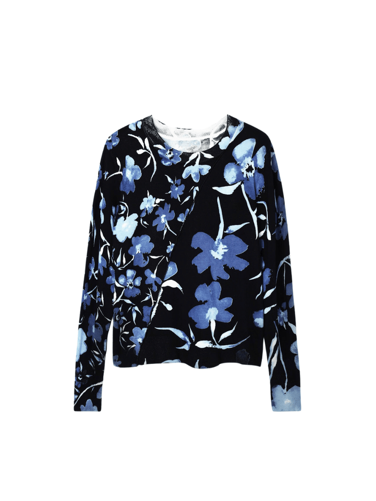 Desigual Patchwork Pullover in Blue Floral JF16 Desigual Stockist Online Signature of Double Bay European Spanish Fashion Mature Fashion jackets Blazers dresses shirts