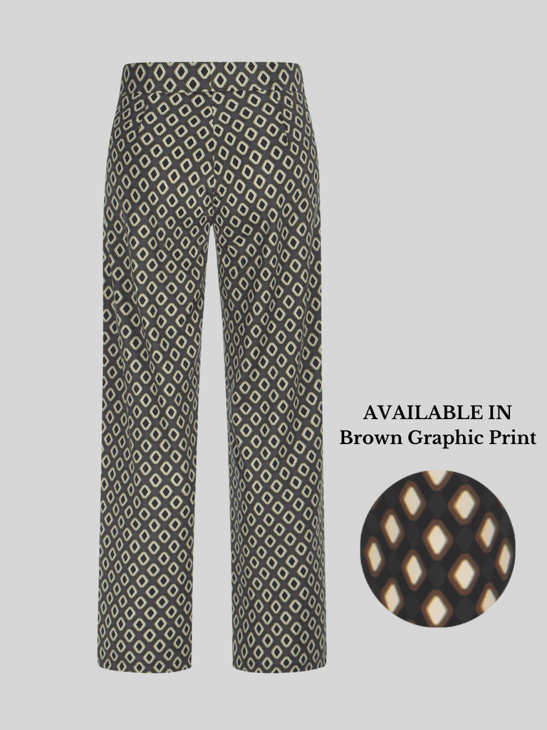 Raffaello Rossi Candice Straight Pant in Brown Geometric Print Raffaello Rossi european pant Candy Jersey Jogger Pant comfortable flattering pull on pant signature of double bay official stockist online in store sydney australia