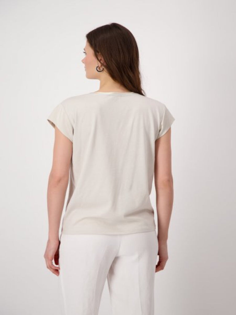 Monari Satin Blouse in Light Sand Beige 408809 Discover the Elegant Monari Collection at Signature of Double Bay, Shop Stylish Knitwear, Dresses, and Tops Online from Sydney's Premier Mature Fashion Boutique