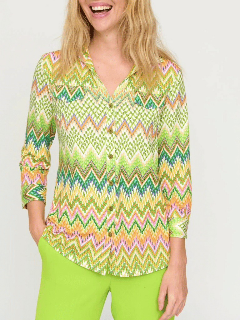 Tinta y Bariloche Antonia Bohemian Zigzag Blouse in Lime Green Tinta and Bariloche online Australia Shop Tinta Bariloche shorts, dresses, tops online. Signature of Double Bay Fashion Tinta and Bariloche Online