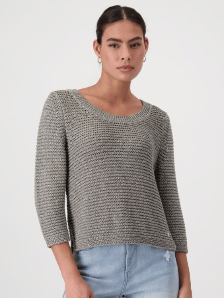 Monari Round Neck Lurex Pullover Sweater in Sage 408473 Discover the Elegant Monari Collection at Signature of Double Bay, Shop Stylish Knitwear, Dresses, and Tops Online from Sydney's Premier Mature Fashion Boutique